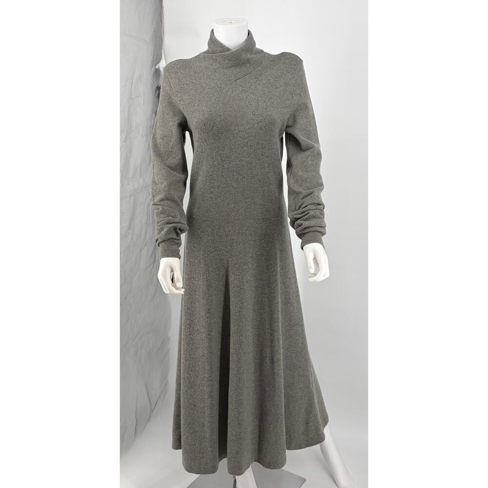 Ralph Lauren Women 100% Cashmere Gray Cowlneck Long Sleeve Midi Sweater Dress L - Picture 3 of 13